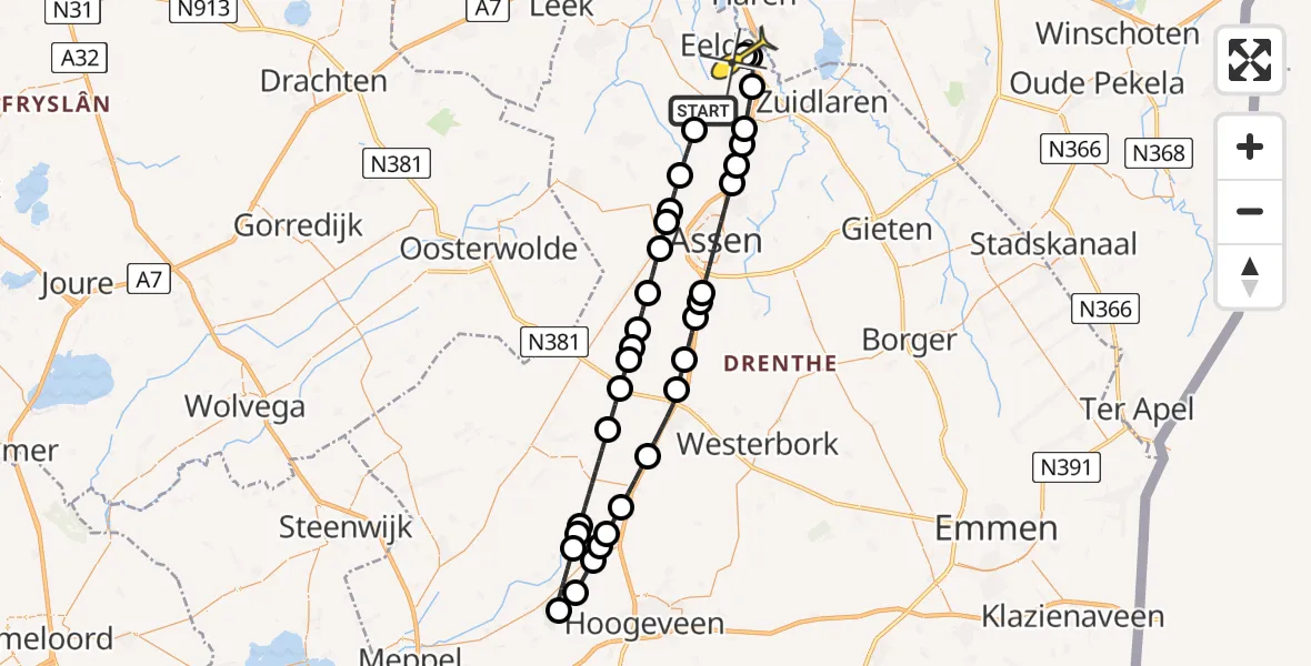 Routekaart van de vlucht: Lifeliner 4 naar Groningen Airport Eelde, Noordscheveld