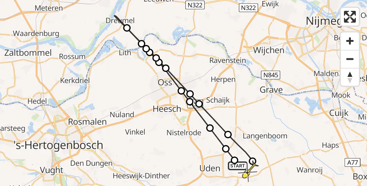 Routekaart van de vlucht: Lifeliner 3 naar Vliegbasis Volkel, Lange Goorstraat