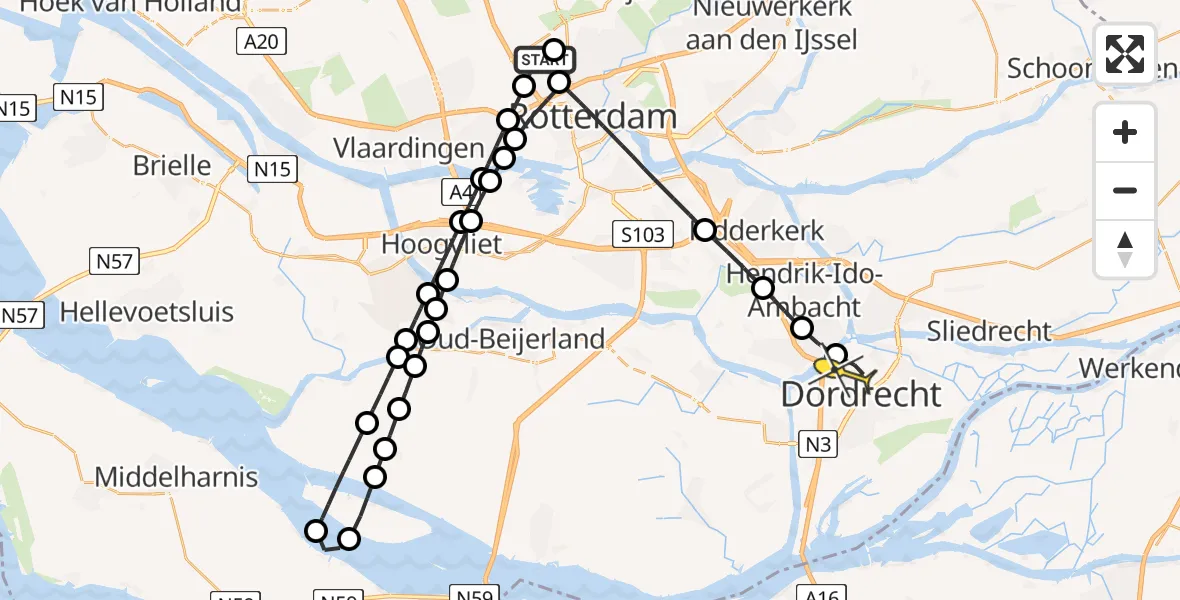 Routekaart van de vlucht: Lifeliner 2 naar Dordrecht, Marmerhof