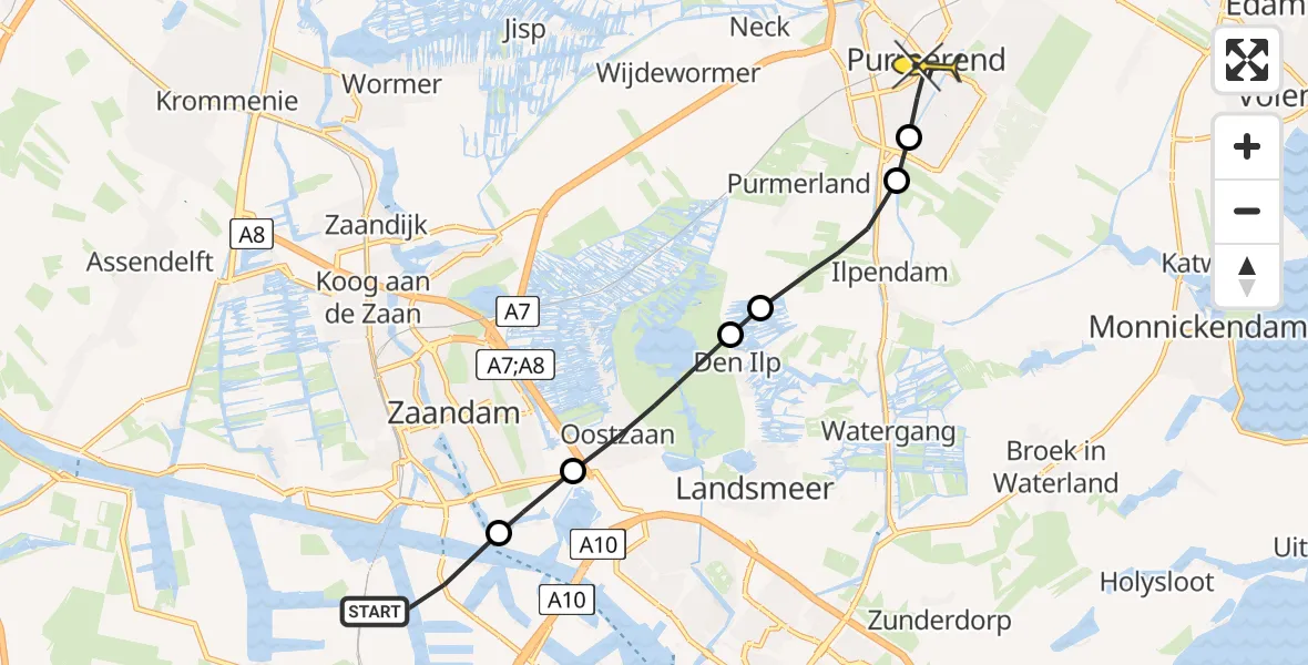 Routekaart van de vlucht: Lifeliner 1 naar Purmerend, Kajuitweg