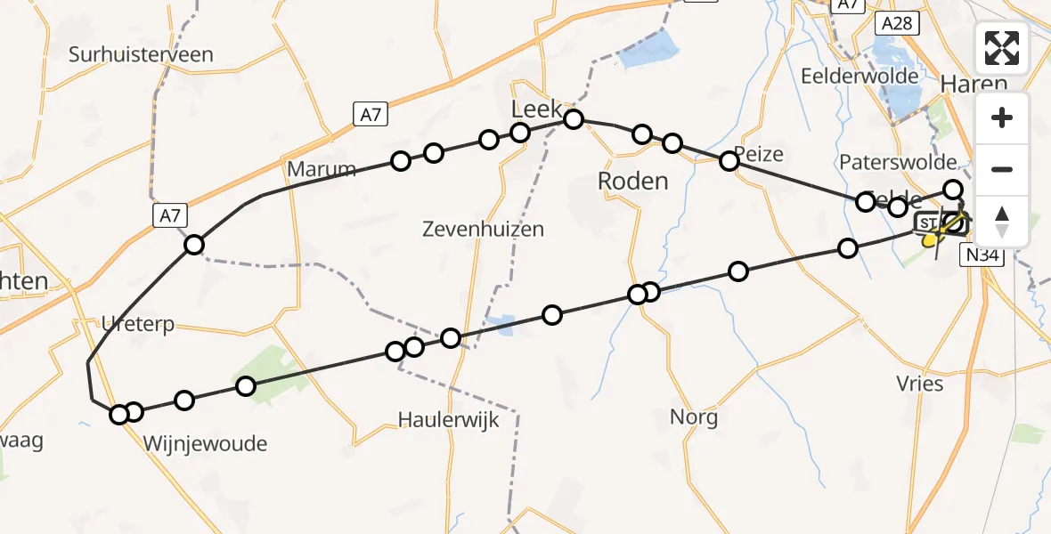 Routekaart van de vlucht: Lifeliner 4 naar Groningen Airport Eelde, Veldkampweg