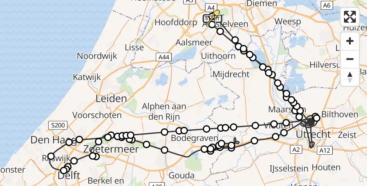 Routekaart van de vlucht: Politieheli naar Schiphol, Amsterdam-Bataviaweg