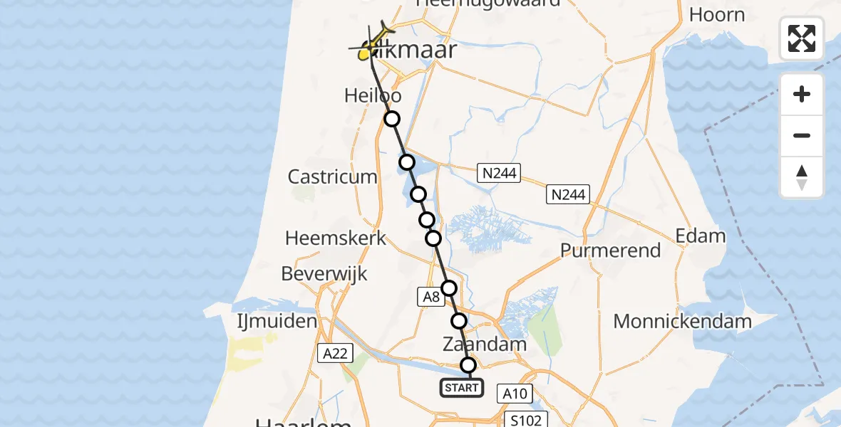 Routekaart van de vlucht: Lifeliner 1 naar Alkmaar, Elbaweg