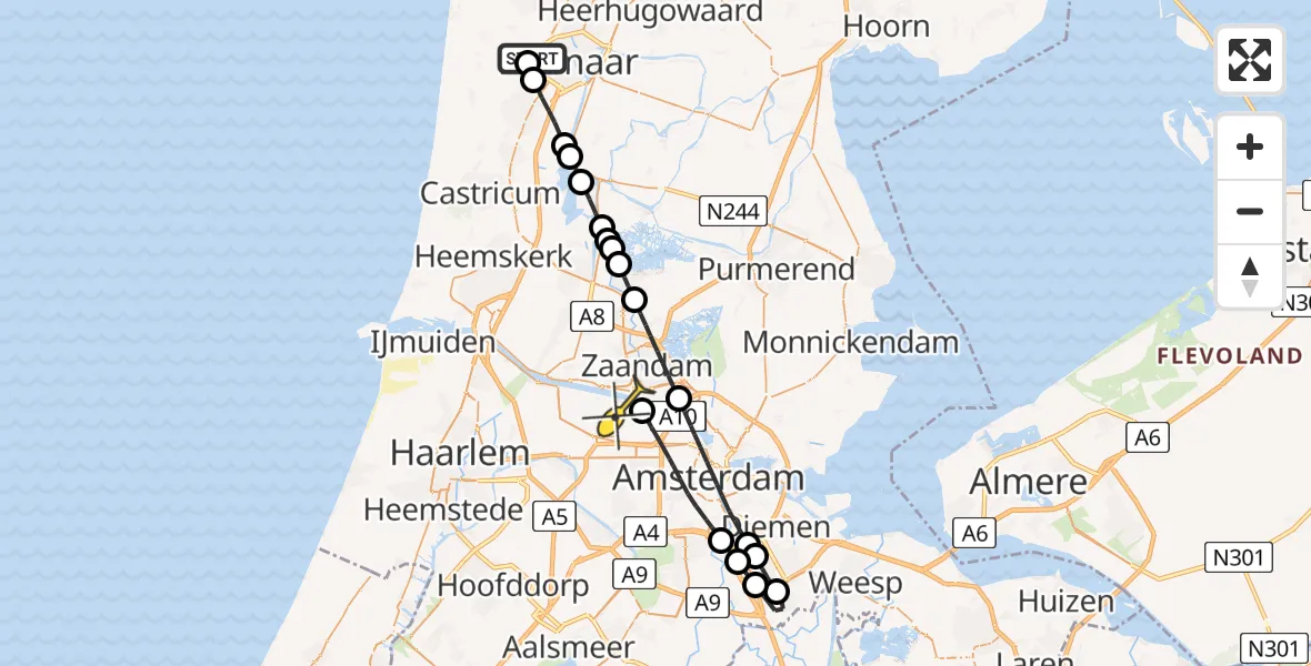 Routekaart van de vlucht: Lifeliner 1 naar Amsterdam Heliport, Meerweg