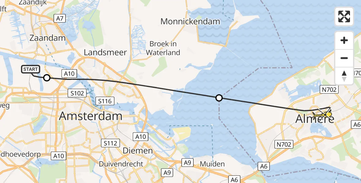Routekaart van de vlucht: Lifeliner 1 naar Almere, Westhaven