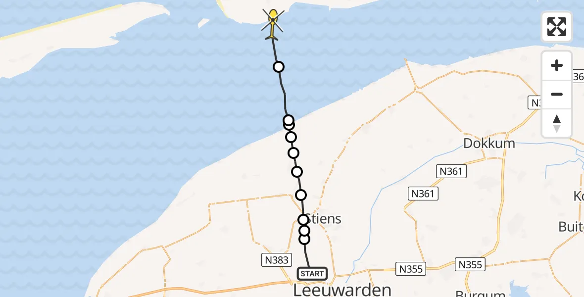 Routekaart van de vlucht: Ambulancehelikopter naar Ballum, Bitgumerlân