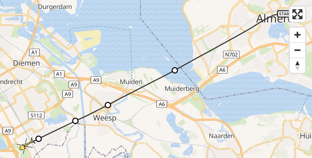 Routekaart van de vlucht: Lifeliner 1 naar Academisch Medisch Centrum (AMC), Meppelsingel