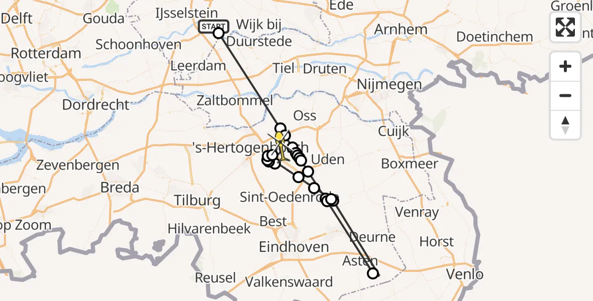 Routekaart van de vlucht: Politieheli naar Berlicum, Achterdijk
