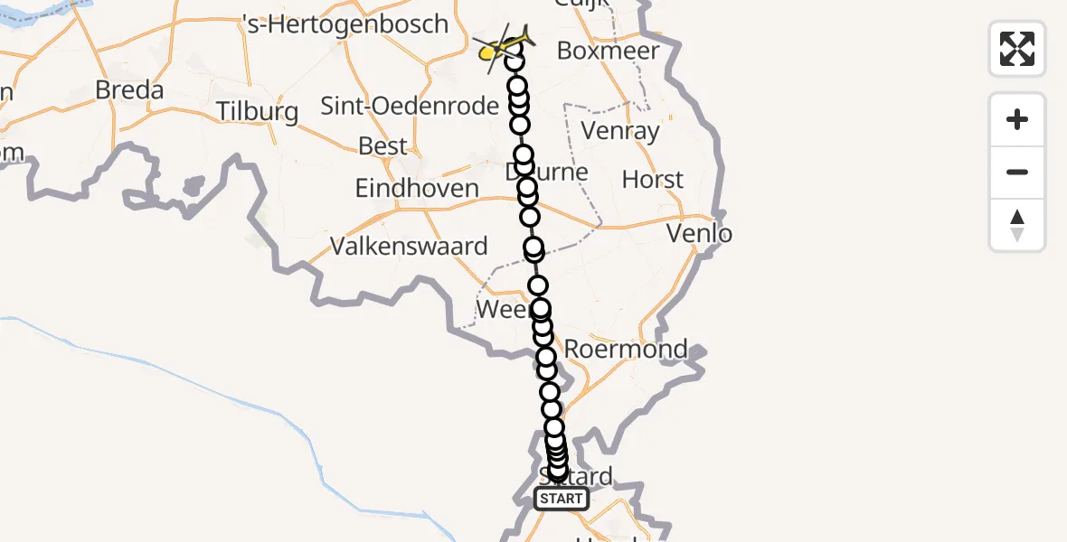 Routekaart van de vlucht: Lifeliner 3 naar Vliegbasis Volkel, Borrekuilstraat