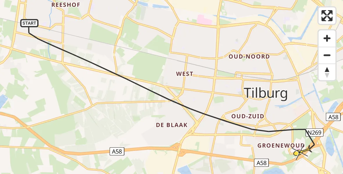 Routekaart van de vlucht: Lifeliner 2 naar Tilburg, Zenderenstraat