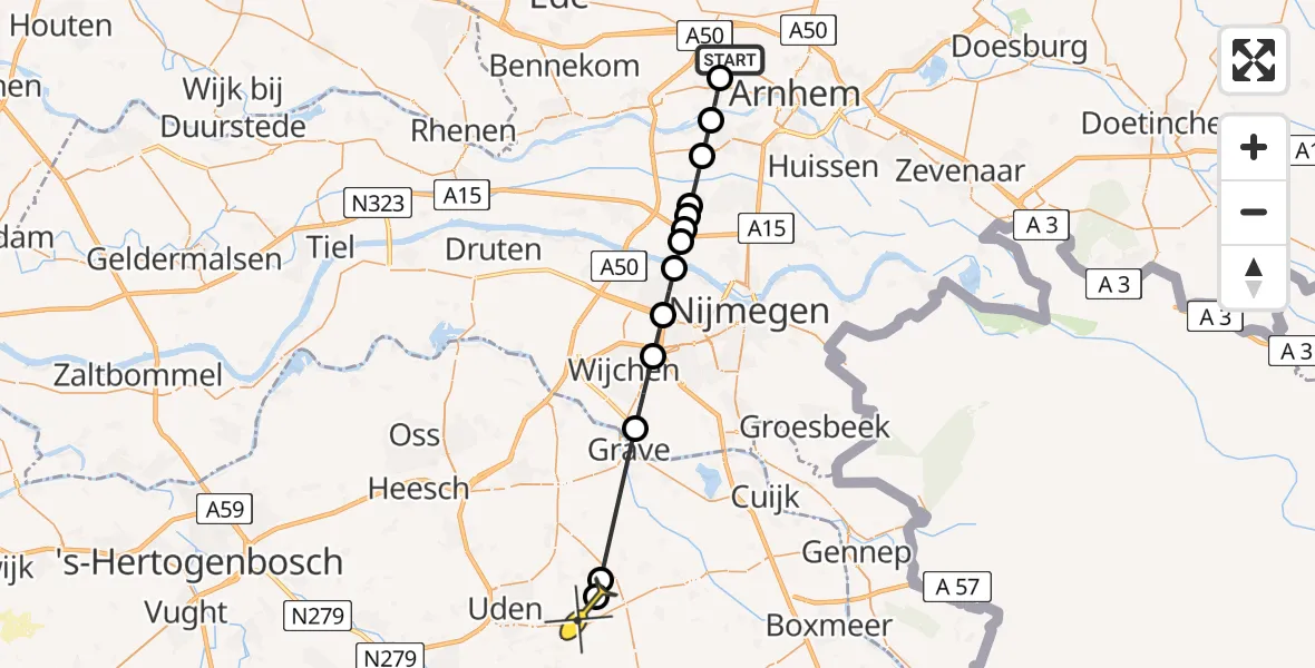 Routekaart van de vlucht: Lifeliner 3 naar Vliegbasis Volkel, Johannahoeve