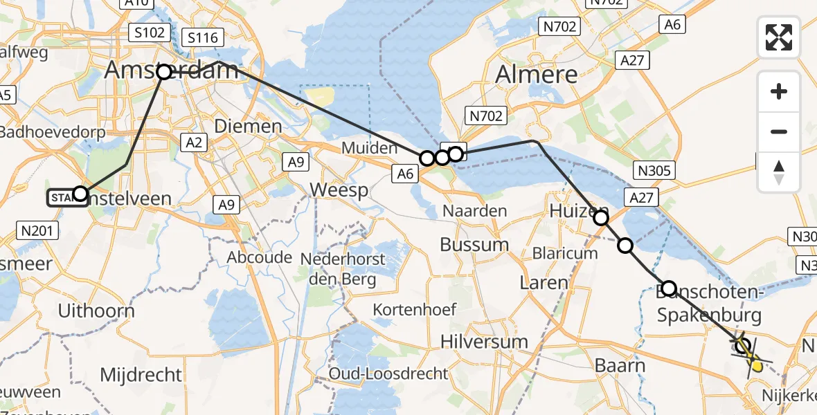 Routekaart van de vlucht: Politieheli naar Nijkerk, Nieuwe Meerlaan