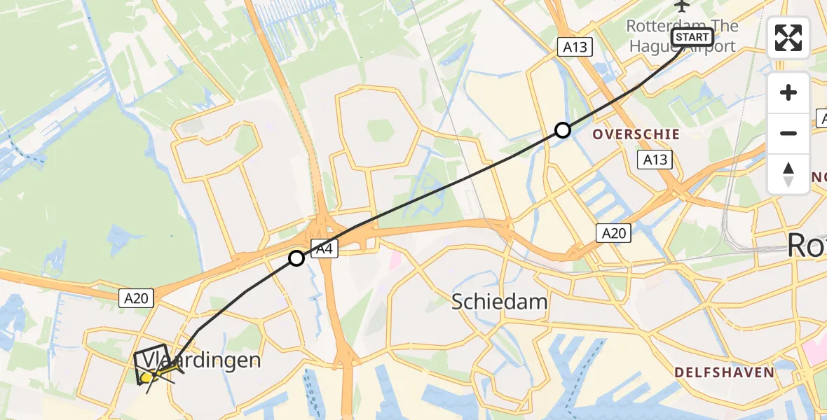 Routekaart van de vlucht: Lifeliner 2 naar Vlaardingen, Delflandstraat
