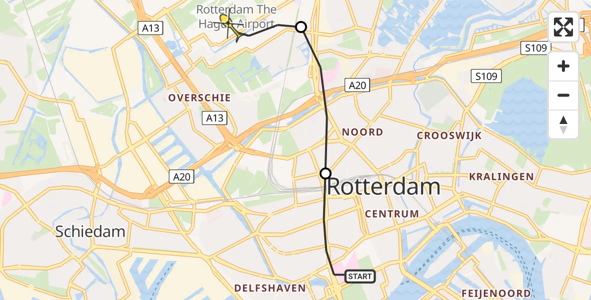 Routekaart van de vlucht: Lifeliner 2 naar Rotterdam The Hague Airport, 1e Middellandstraat