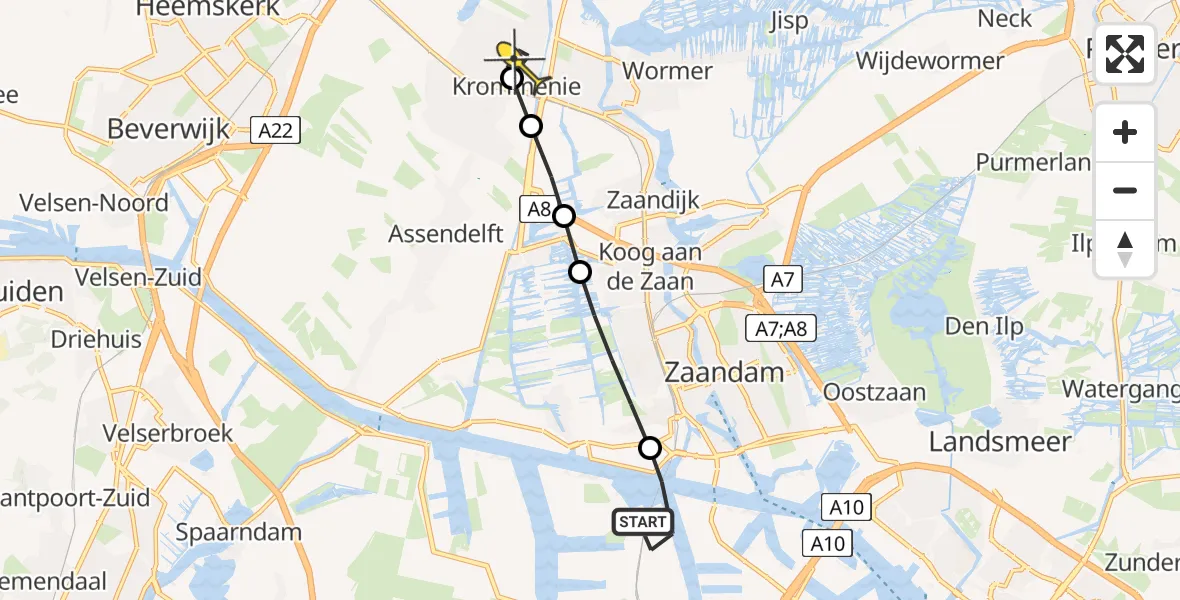 Routekaart van de vlucht: Lifeliner 1 naar Krommenie, Elbaweg