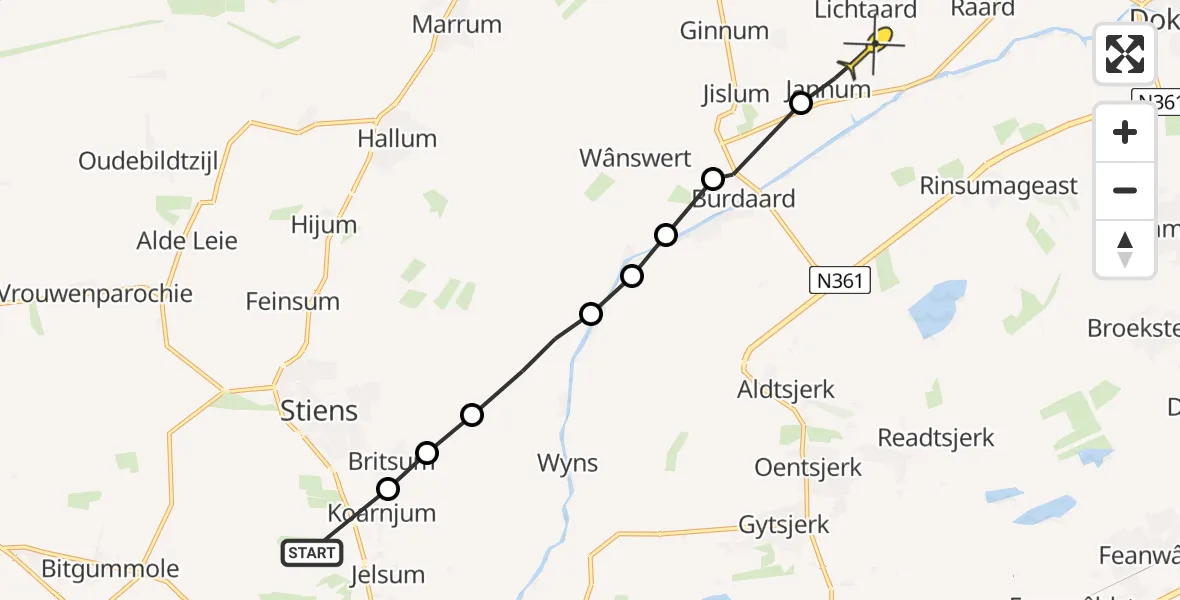 Routekaart van de vlucht: Ambulanceheli naar Lichtaard, Joussenwei