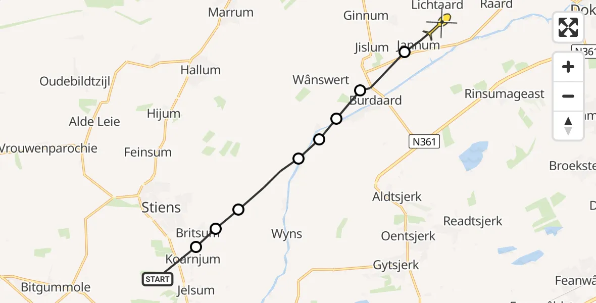 Routekaart van de vlucht: Ambulancehelikopter naar Lichtaard, Joussenwei