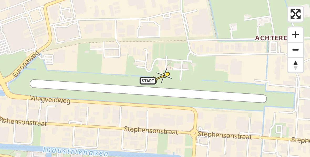 Routekaart van de vlucht: Politieheli naar Vliegveld Hoogeveen, Plesmanstraat