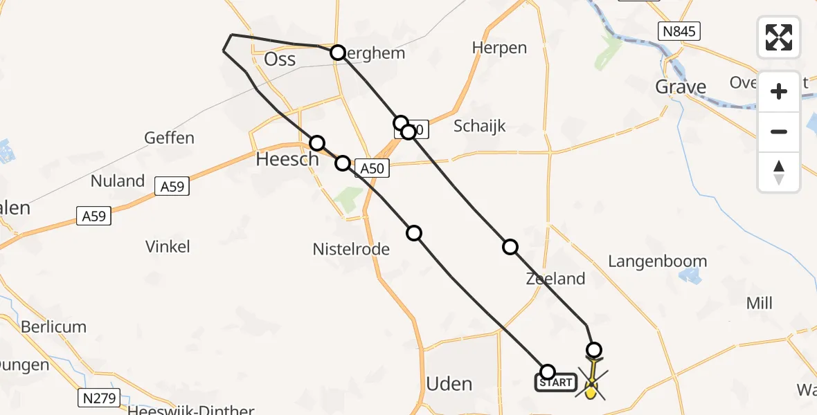 Routekaart van de vlucht: Lifeliner 3 naar Vliegbasis Volkel, Osseweg