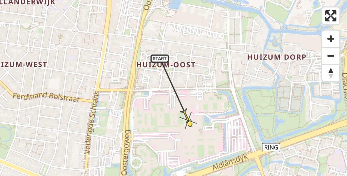 Vluchtroute Ambulancehelikopter van Leeuwarden naar Leeuwarden