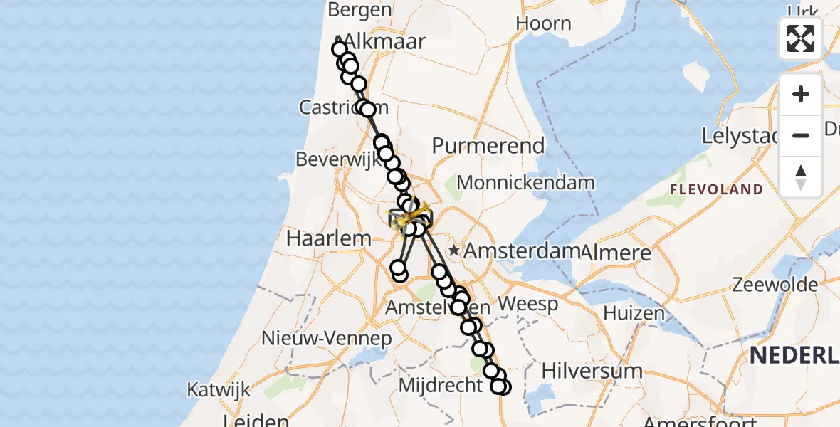 Vluchtroute Traumahelikopter van Amsterdam Heliport naar Amsterdam Heliport