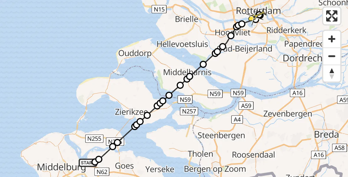 Routekaart van de vlucht: Lifeliner 2 naar Erasmus MC, Pietweg