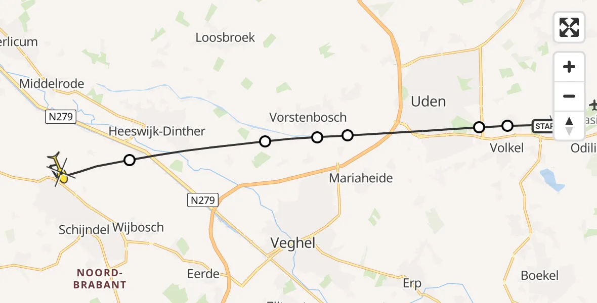 Routekaart van de vlucht: Lifeliner 3 naar Schijndel, Kortestraat