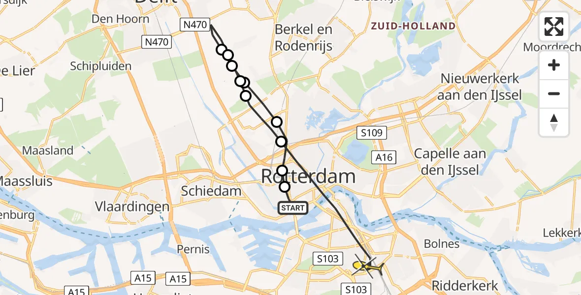 Routekaart van de vlucht: Lifeliner 2 naar Rotterdam, Aleidisstraat