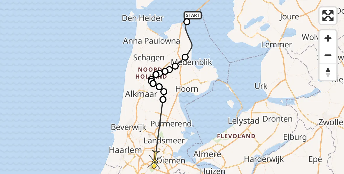 Routekaart van de vlucht: Politieheli naar Amsterdam, Afsluitdijk