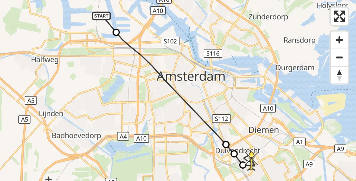 Routekaart van de vlucht: Lifeliner 1 naar Amsterdam, Suezhaven