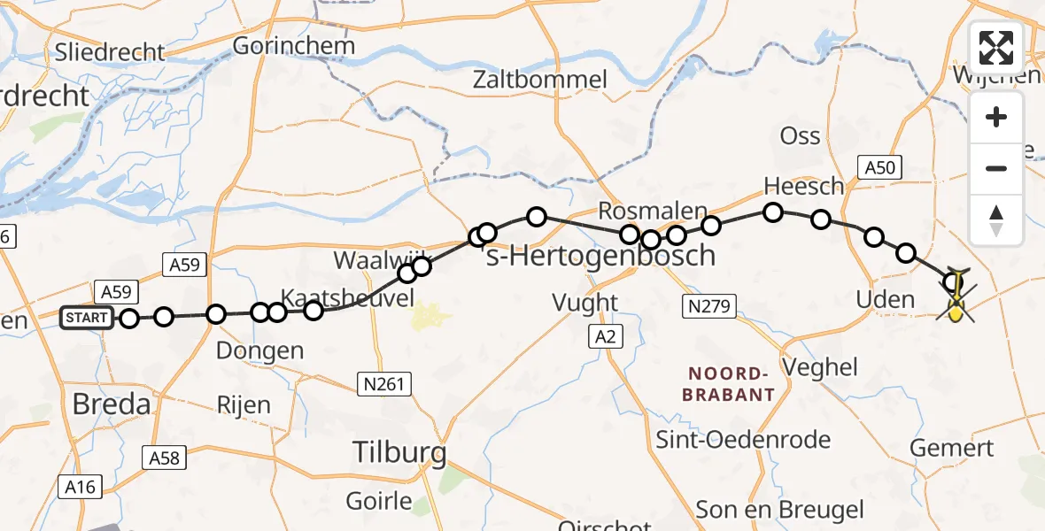 Routekaart van de vlucht: Lifeliner 3 naar Vliegbasis Volkel, Schimmelseweg