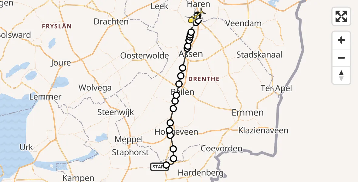 Routekaart van de vlucht: Lifeliner 4 naar Groningen Airport Eelde, Achterweg