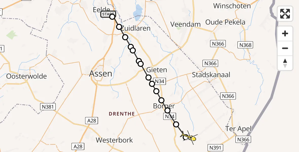 Routekaart van de vlucht: Lifeliner 4 naar Valthe, Machlaan