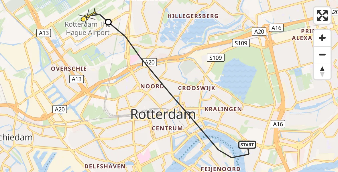 Routekaart van de vlucht: Lifeliner 2 naar Rotterdam The Hague Airport, Nassauhaven