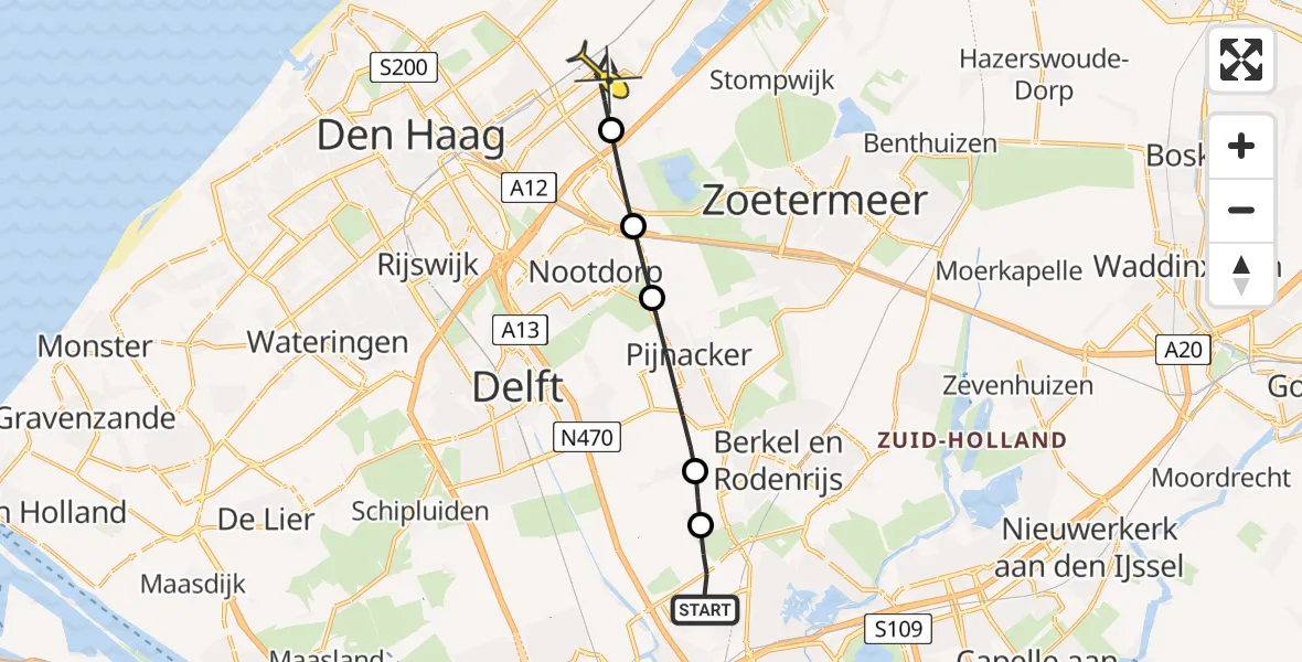 Routekaart van de vlucht: Lifeliner 2 naar Leidschendam, Doenkadepad