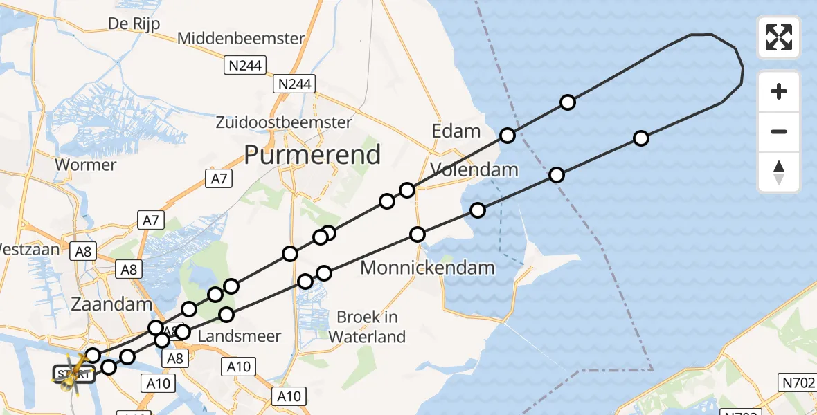 Vluchtroute Traumahelikopter van Amsterdam Heliport naar Amsterdam Heliport