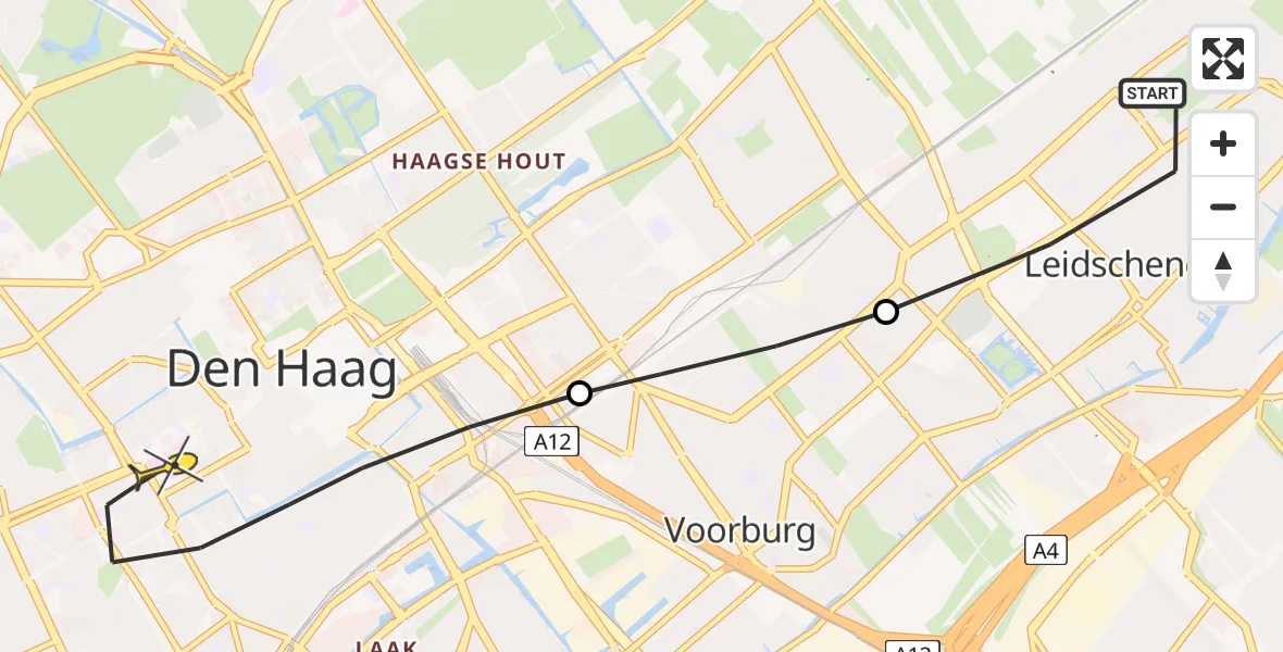 Routekaart van de vlucht: Lifeliner 2 naar Den Haag, Noordsingel