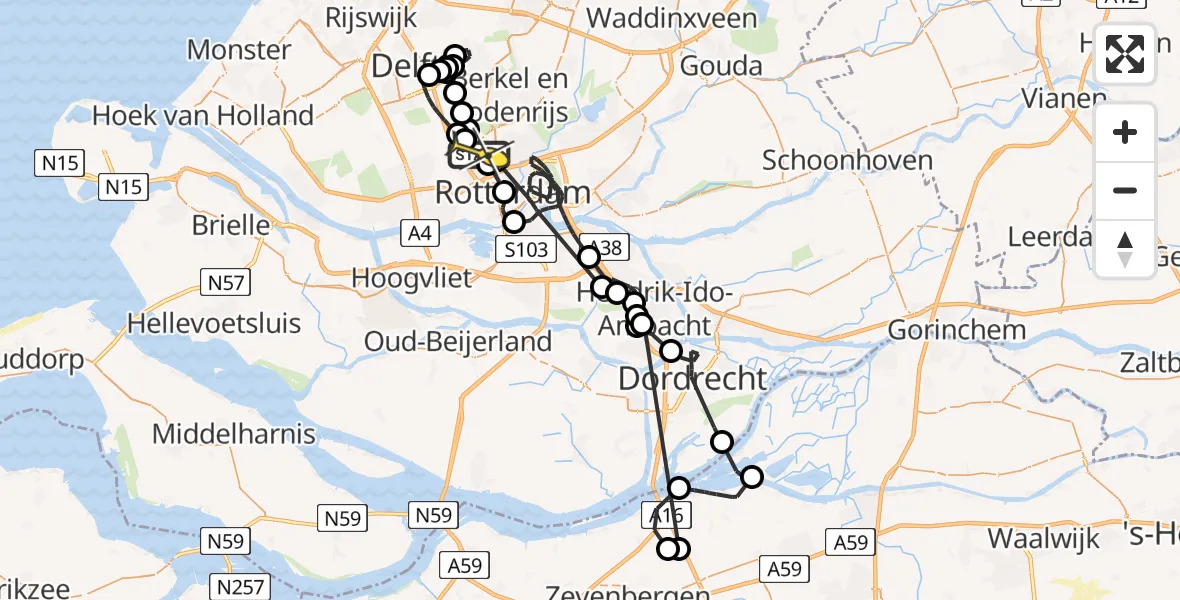 Routekaart van de vlucht: Politiehelikopter naar Rotterdam The Hague Airport, Fairoaksbaan