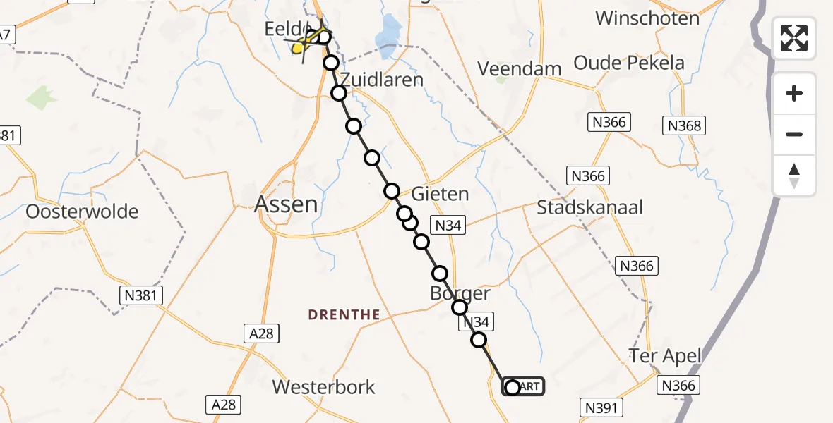 Routekaart van de vlucht: Lifeliner 4 naar Groningen Airport Eelde, Valtherweg