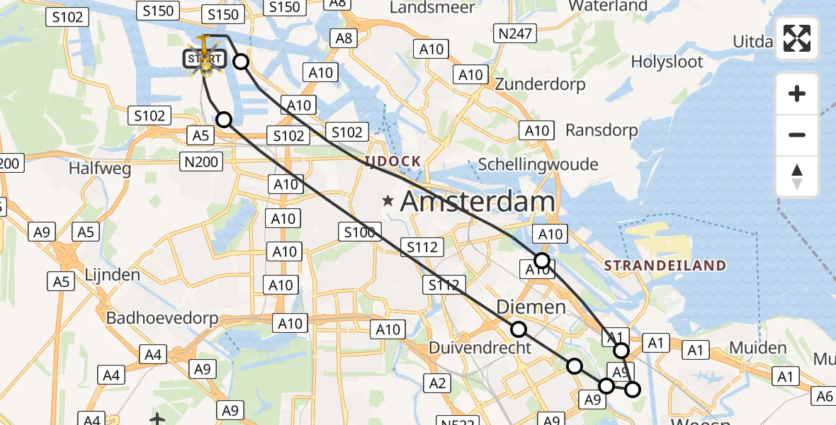 Routekaart van de vlucht: Lifeliner 1 naar Amsterdam Heliport, Hornweg