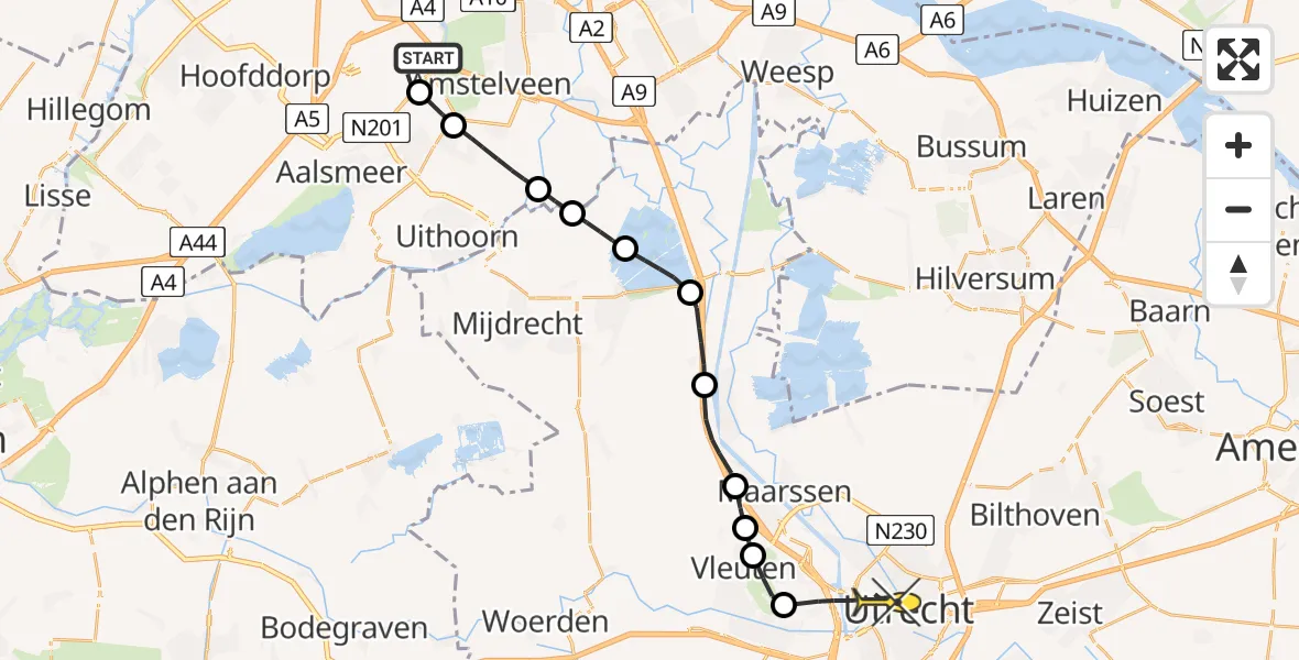 Routekaart van de vlucht: Politieheli naar Utrecht, Westerkimweg