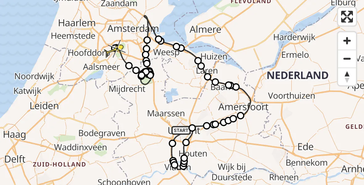 Routekaart van de vlucht: Politieheli naar Schiphol, Willemsplantsoen