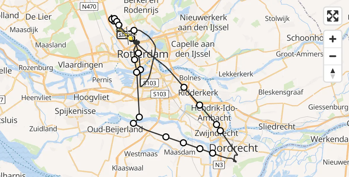 Routekaart van de vlucht: Politiehelikopter naar Rotterdam The Hague Airport, Bovendijk