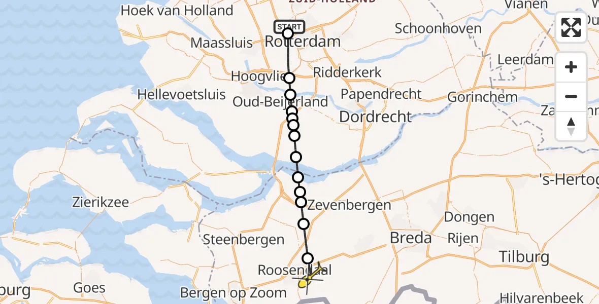 Routekaart van de vlucht: Lifeliner 2 naar Roosendaal, Van der Duijn van Maasdamweg