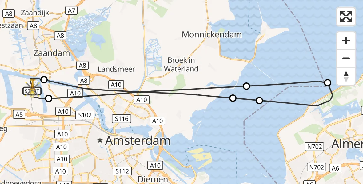 Vluchtroute Traumahelikopter van Amsterdam Heliport naar Amsterdam Heliport