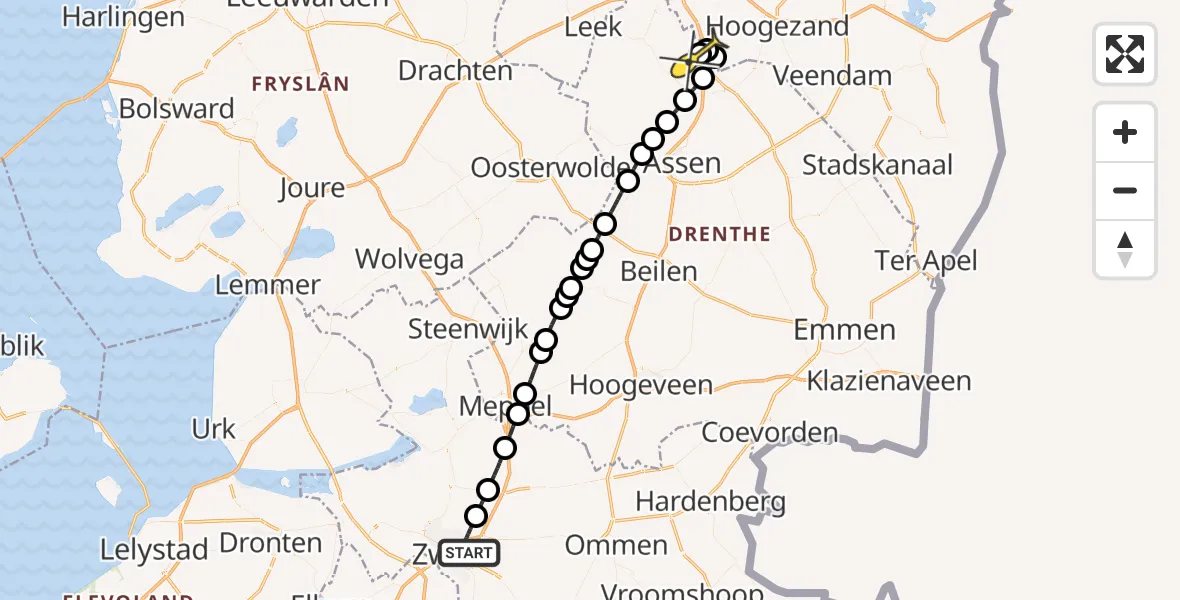 Routekaart van de vlucht: Lifeliner 4 naar Groningen Airport Eelde, Pieter Steynstraat