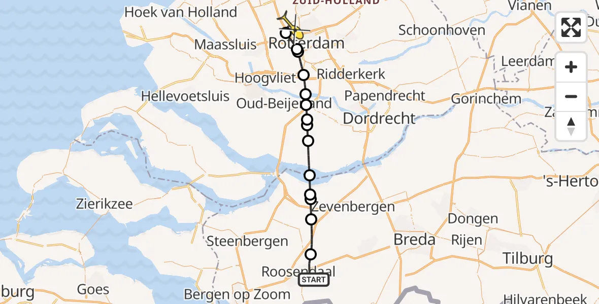 Routekaart van de vlucht: Lifeliner 2 naar Rotterdam The Hague Airport, Barietdijk