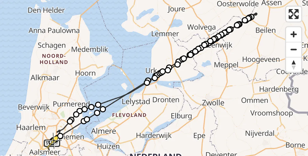 Routekaart van de vlucht: Politieheli naar Schiphol, Halim P.K. straat