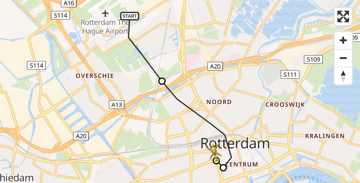 Vluchtroute Traumahelikopter Rotterdam The Hague Airport - Rotterdam, 05 mei 2024, 08:42