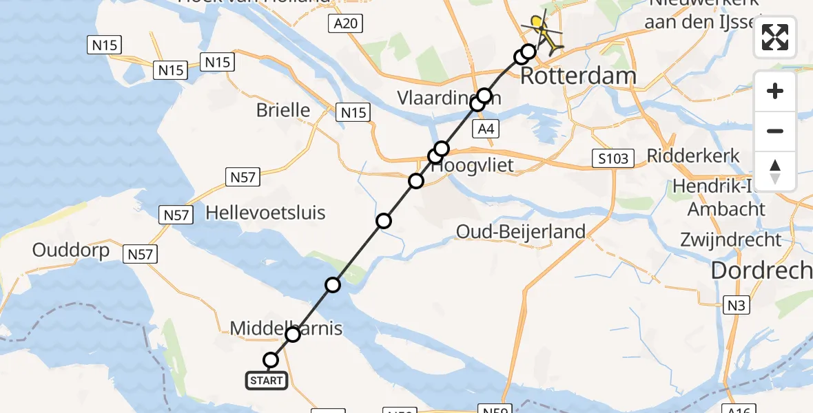 Routekaart van de vlucht: Lifeliner 2 naar Rotterdam The Hague Airport, Boomvliet